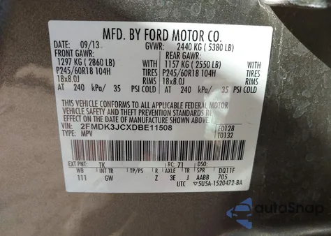 2013 Ford Edge Sel from USA, damaged, VIN 2FMDK3JCXDBE11508